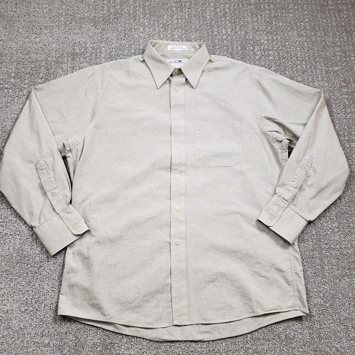 Vtg BURBERRY London Shirt Men Large 16-33 Beige Button Long Sleeve USA Brown