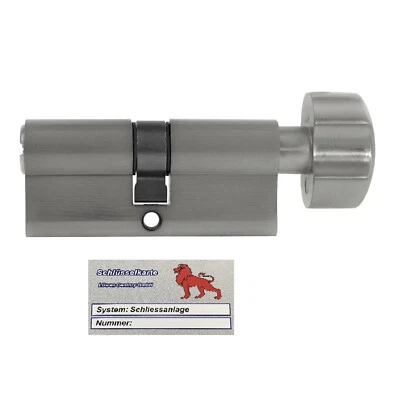 LÖWEN SICHERHEIT 1x Knaufzylinder 80mm 40/40 +5 Schlüssel Verschiedenschließend mit Codekarte