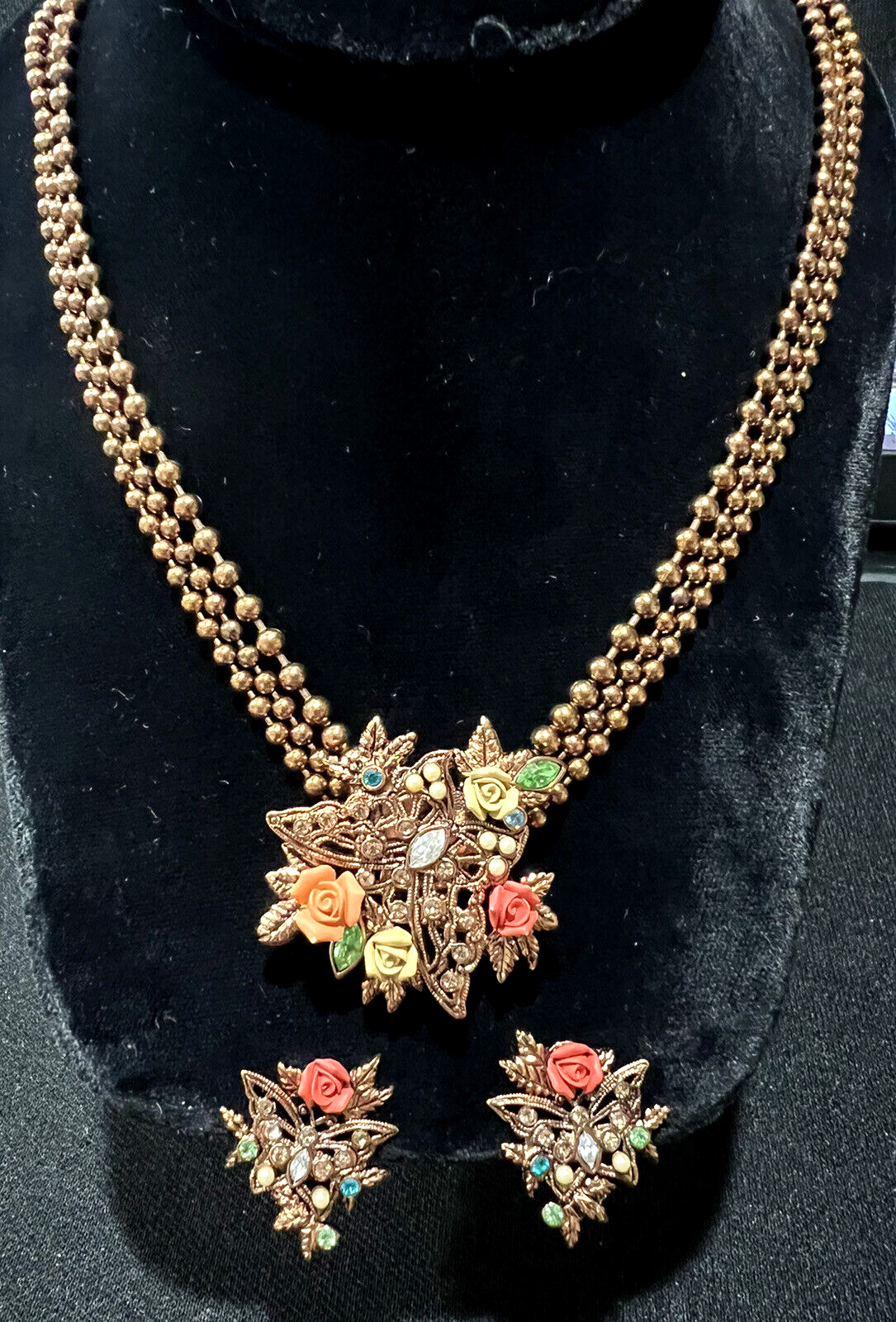 Vintage jewelry Set By Kepler Necklace Earring Fl… - image 3