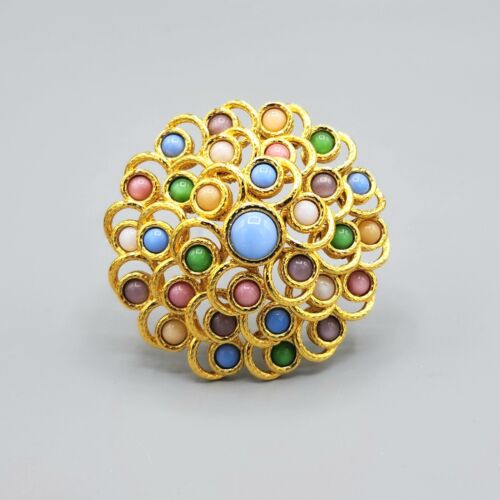 Broche abovedado Joan Rivers grande pastel rosa azul verde cabina Moonglow chapado en oro - Imagen 2 de 11