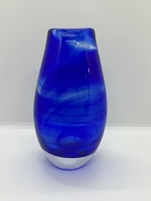 Vintage Vas Vitreum Blue Art Glass Vase Swirl Design Sweden Signed 6.5?