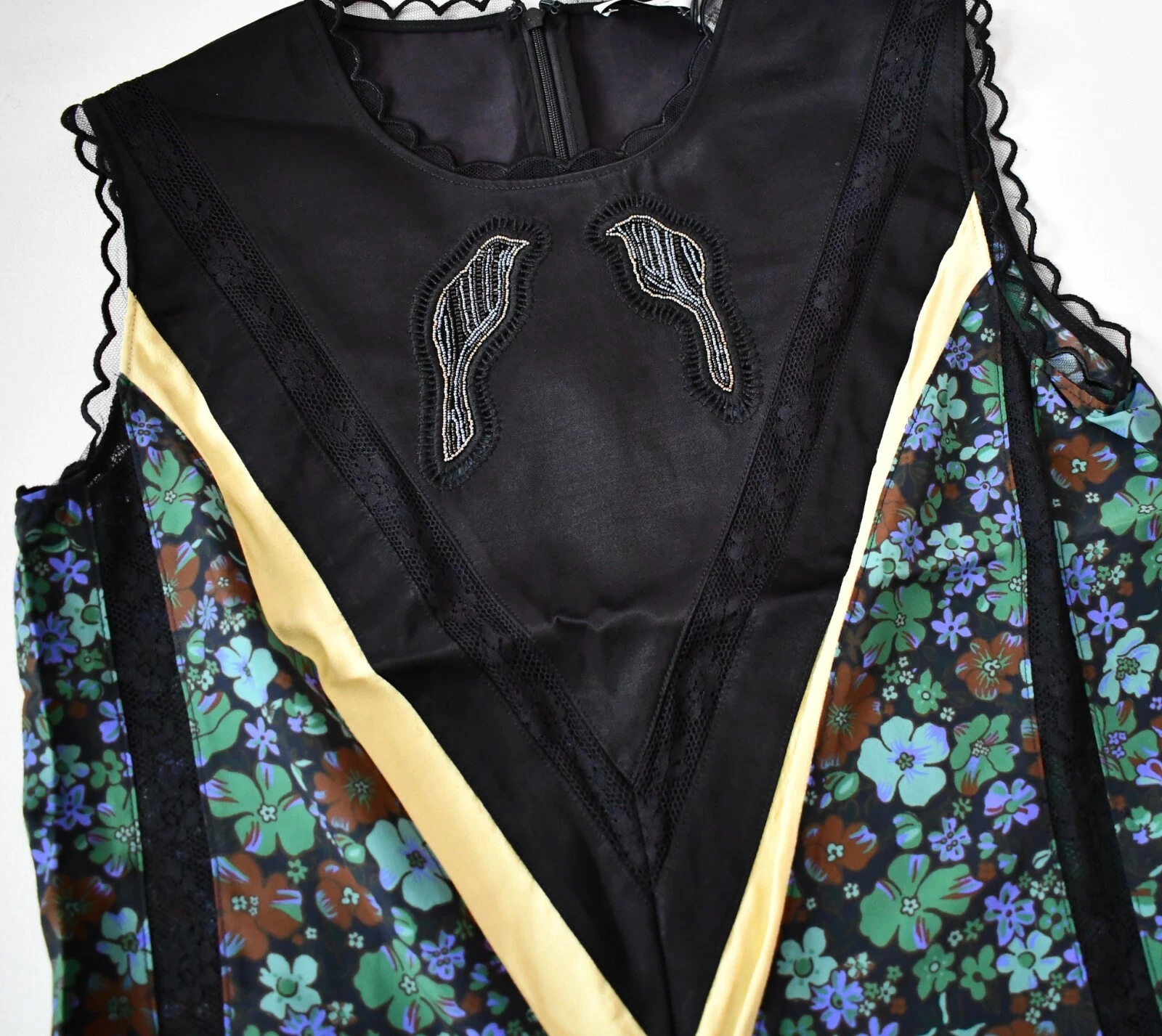 $795 New Authentic COACH 1941 DAISY Print Sleeveless Beaded VARSITY Dress US 00