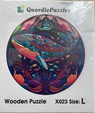 QuordlePuzzles Multicolored Fantasy Whale Wooden Puzzle, X023 Large FAST SHIP