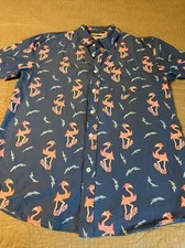 Tipsy Elves Men Dress Shirt XL Blue/Pink Flamingo Skateboard Hawaiian Aloha EUC