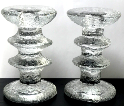 PAIR Iittala Art Glass FESTIVO 2 Ring Candlestick by Timo