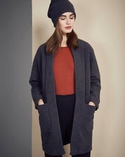 Ethical New Small Jan N June Fleece Coatigan Cardigan Dark Gray Organic Cotton