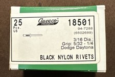 3/16 Auveco 18501 Black Nylon Rivet OEM#6502689 25pc Dodge Daytona ~ Made In USA
