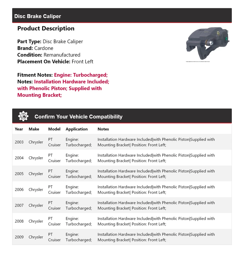 Pinza de freno turboalimentada para Chrysler PT Cruiser 2003-2009 Fr izquierda Cardone Foto 2 de 4