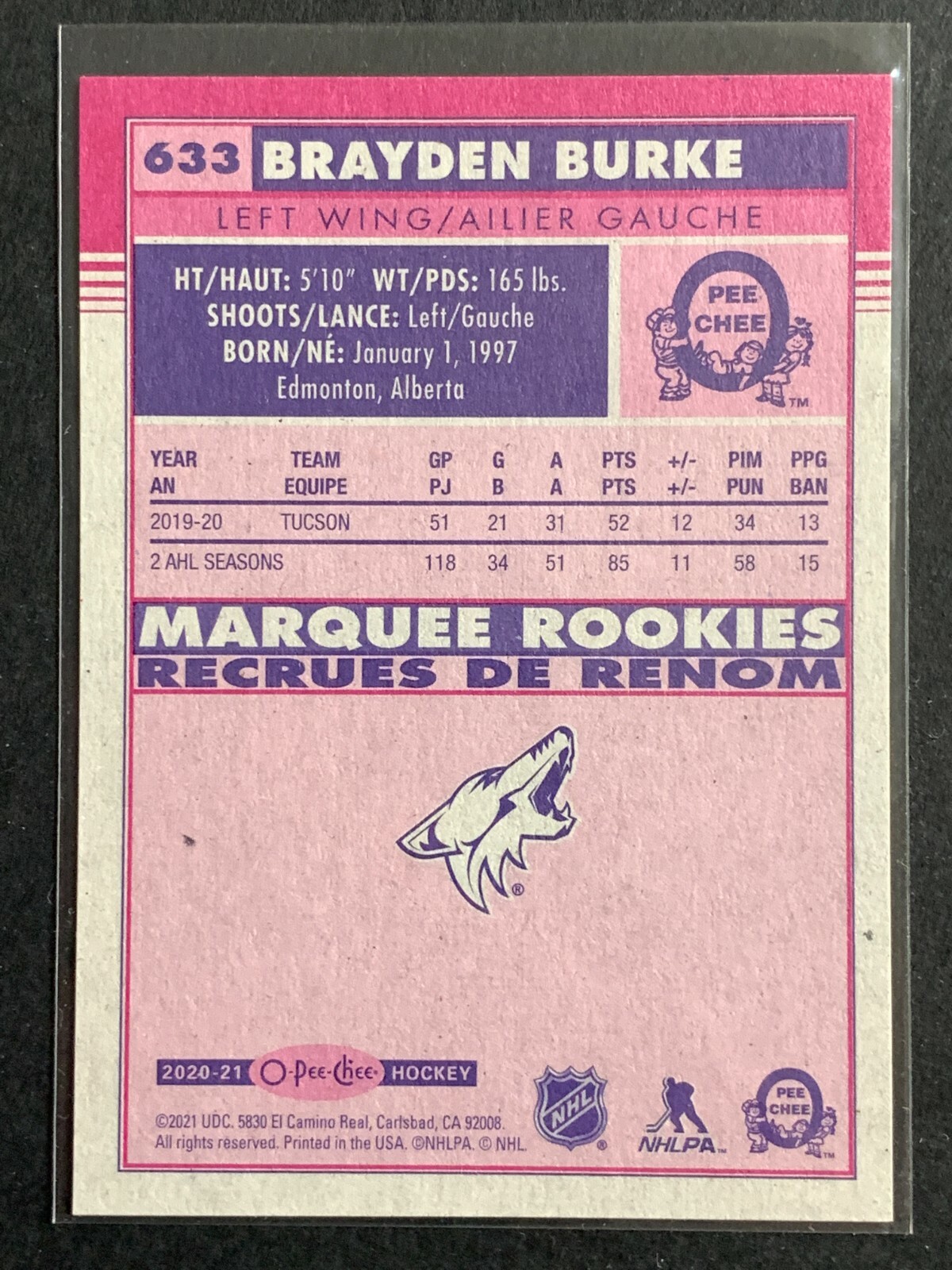 Brayden Burke 202021 OPC OPeeChee Retro Marquee Rookies 633 Arizona