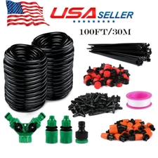 100FT Auto Drip Irrigation System Kit Timer Micro Sprinkler Garden Watering USA