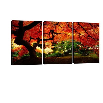 Pyradecor 3 Piece Giclee Canvas Prints Wall Art Red Maple Trees Paintings