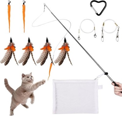 whitefeather Cat Toys for Indoor Cats- Ultra-Light 33g Retractable Cat Wand Toy