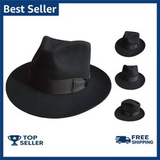 Classic Black Men'S Wool Felt Godfather Gangster Mobster Gentleman Fedora Hat