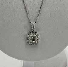 14K White Gold .43cttw Diamond Pendant 20  Box Chain Necklace