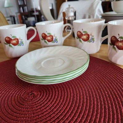 4 Corelle Coordinates Chutney Cup and Saucer Sets  Fruit White Swirl