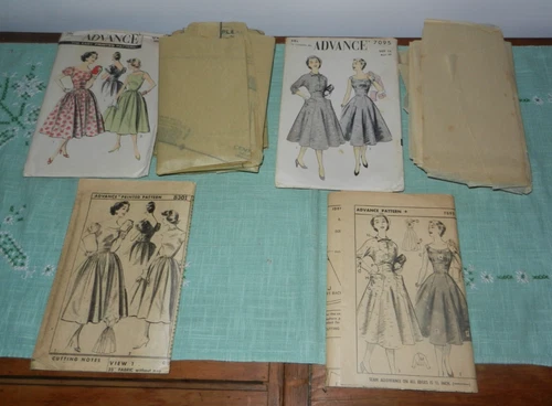 Vintage 1950's Advance Dress #7095 & #8301 Cut Sewing Patterns
