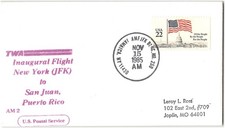 FFC, Route AM2, 1985, TWA Inaugural Flight NY JFK to San Juan Puerto Rico GPO