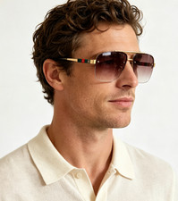 Gucci Double Bridge Square Sunglasses Gradient Lens Web Detail 60 17-140