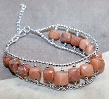 925 Silver Plated Beaded Orange Aventurine Bracelet 9" Bridal Jewelry Trendy JW