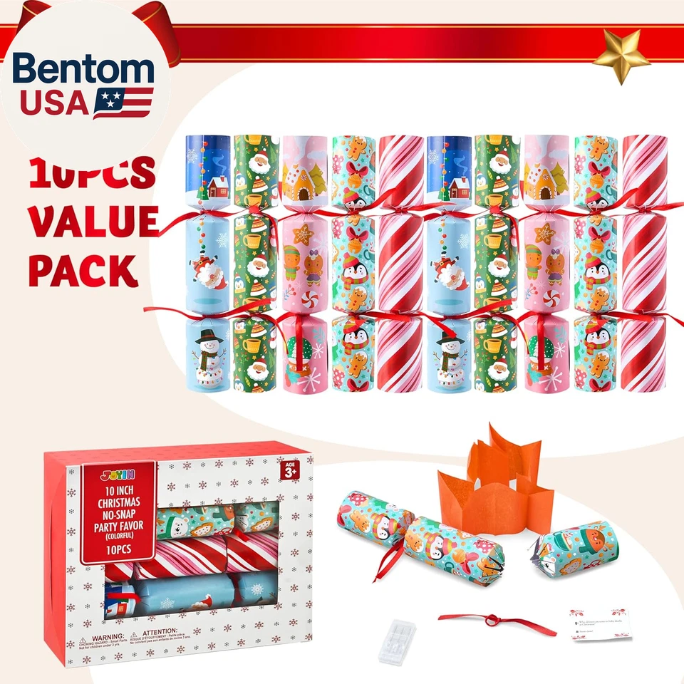 Pacote com 10 Favor de Festa de Natal Sem Encaixe, Favor de Mesa de Natal Inclui Chapéu de Festa, Piada - Imagem 2 de 4