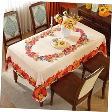 Fall Tablecloth Rectangle, Flower and 120" x 60" (Rectangular) A-floral Pumpkin