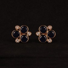 Solid 14k Yellow Gold Natural Sapphire Stud Earrings Diamond Jewelry Gift Mother