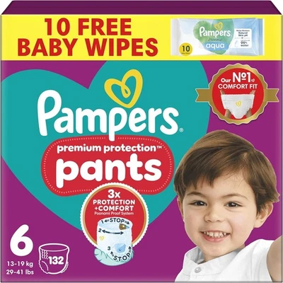 Pampers Premium Protection Nappy Pants Size 6, 132 Nappies, 14kg-19kg
