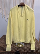 Vintage 80  s Izod Lacoste Yellow V Neck Soft Orlon Knit Grandpa Sweater Men  s L