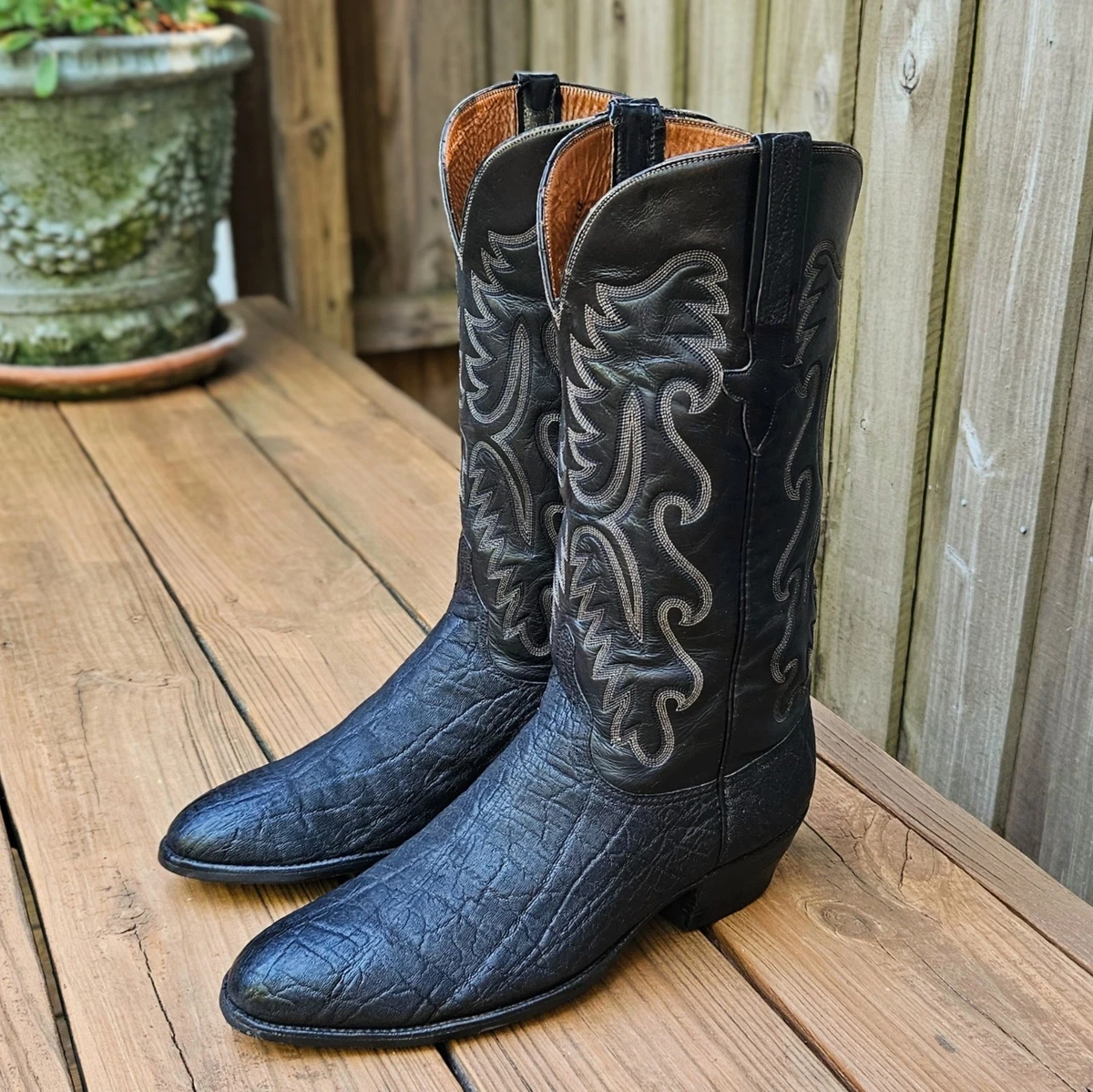 VTG Lucchese French Toe Cowboy Boots Mens 11A Black Calf Leather USA Made 28345 Lucchese Black Boots for Men for sale | eBay main image 3