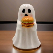 Viral Tik Tok Halloween Resin Burger Ghost Figurine Holding Cheeseburger 8" HTF 