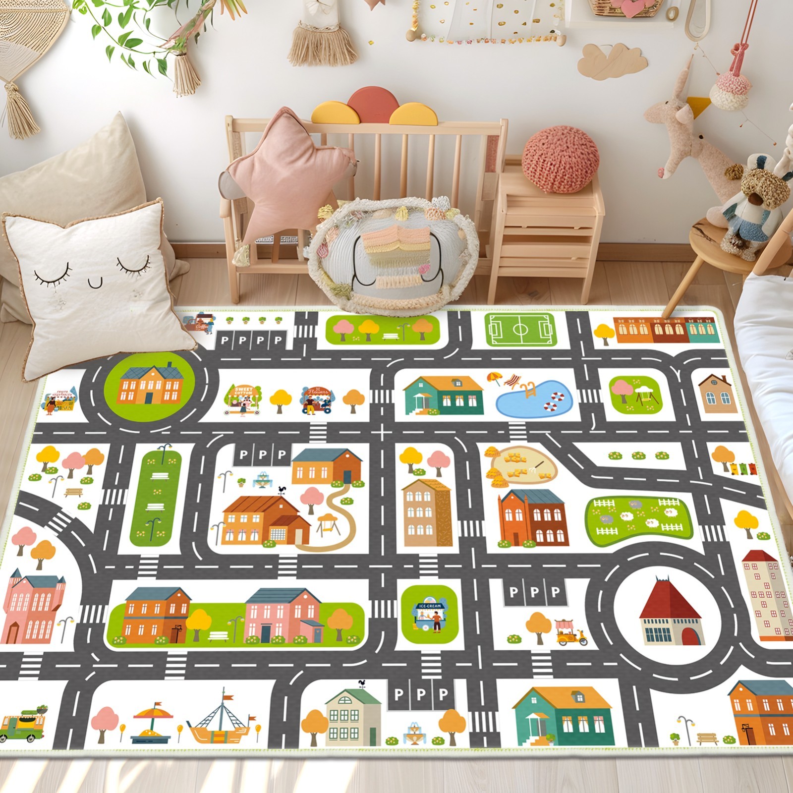 Kids Rug Car Rug,Kids Paly Rug,31"x 47" Kids Carpet with Roads,Washable Non-Slip
