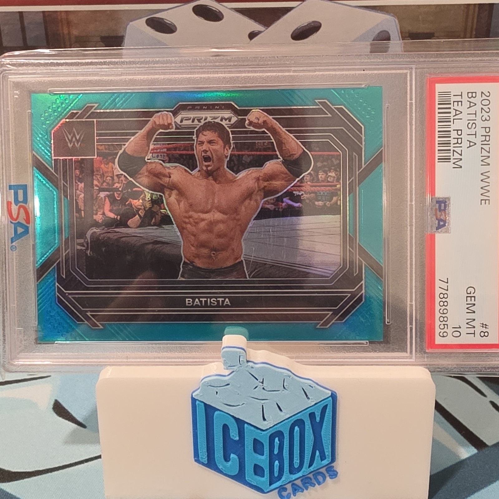 Panini 2023 Prizm WWE Batista Teal Prizm #8 /49 PSA 10 Graded Card view 3