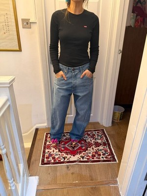 Levis Engineered Twist leg Jeans Mid Blue W34 Rare Cinch back NHO girl