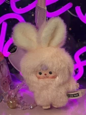 Baby Three Super Mini Rabbit: Pink ‘I’ Bunny, Emoji Eyes. With Bagchain, NEW
