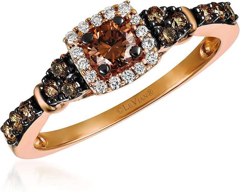 Le Vian 14K Rose Gold Halo Promise Ring 0.50 cts White Chocolate Diamonds Size 6