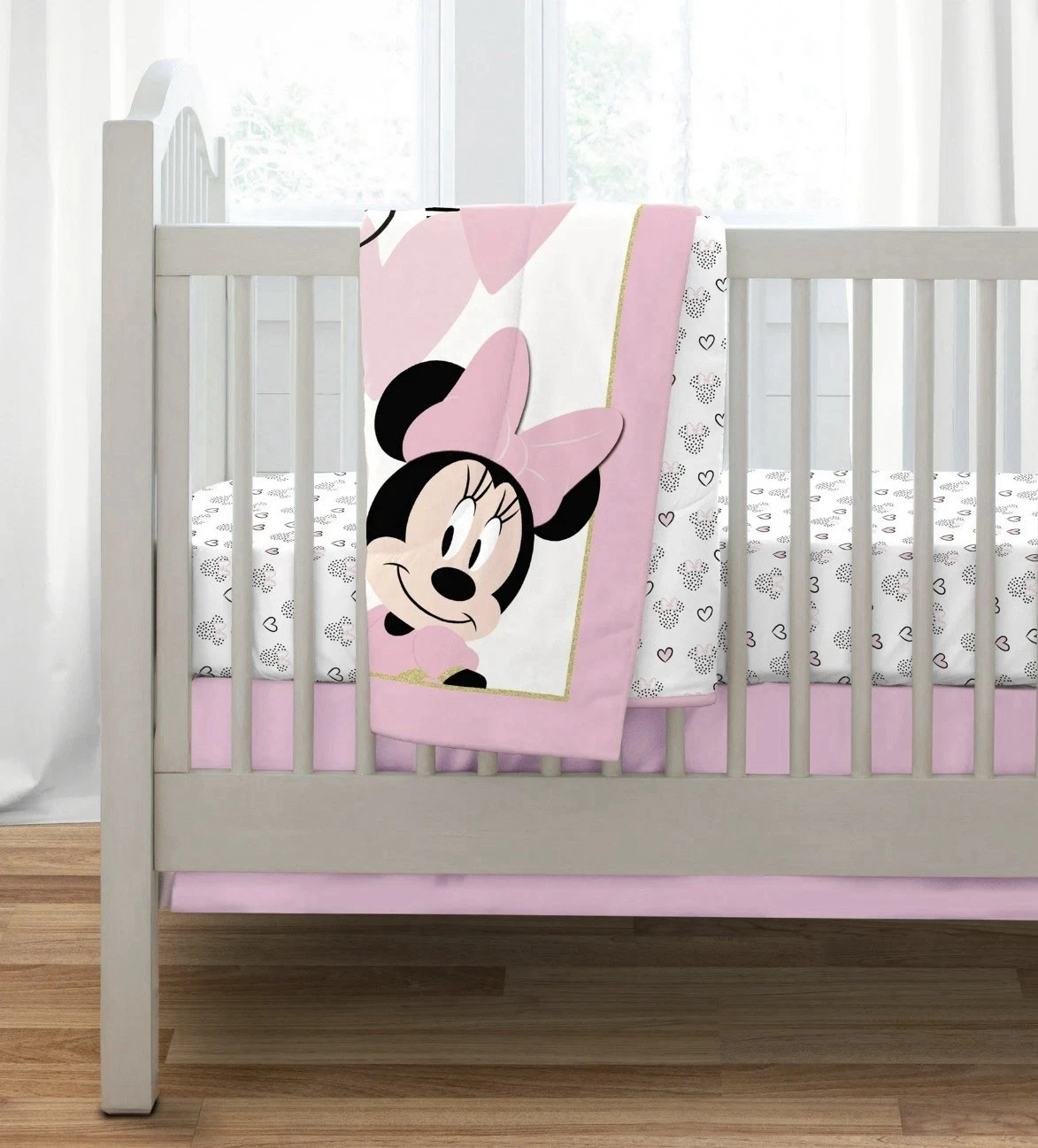 Disney Baby Minnie Mouse Hearts 3 Piece Crib Bedding Comforter Set Pink New