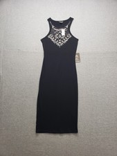 Express Women Midi Dress S Black Sequin Embellished Sleeveless Round Neck Party