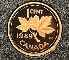 CANADA 1989 Uncirculated PROOF Maple Leaf 1 One Small Cent plucked from Mint Set