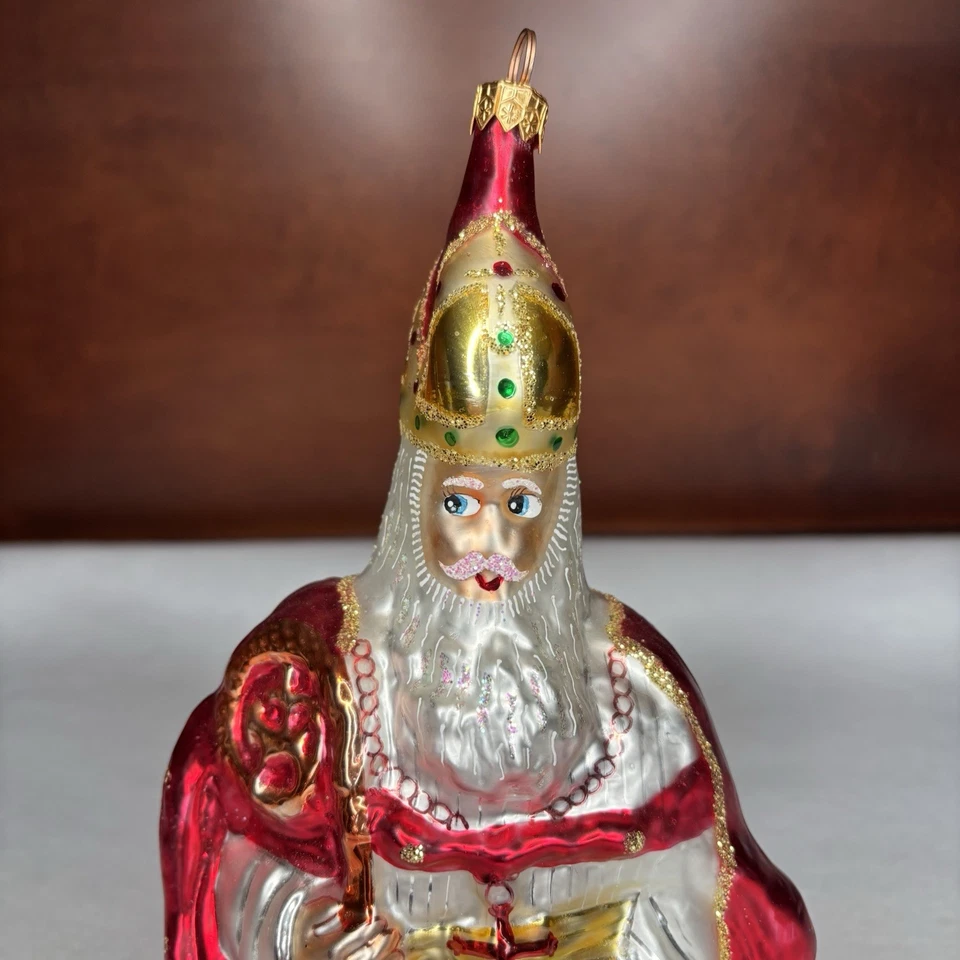 Christopher Radko Santa el Obispo Ornamento Rojo Vidrio Soplado a Mano 1995 Foto 2 de 4