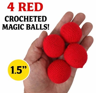 Large 4 RED CROCHETED MAGIC LOAD BALLS Production Chop Cup Prop Set Crochet 1.5''