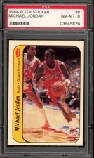 1986 Fleer Sticker #8 Michael Jordan Rookie PSA 8 Vintage Basketball Card (5826). rookie card picture