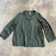 Nap Blouse Womens Medium Green Button Front Pockets Relaxed Fit Long Sleeve Soft