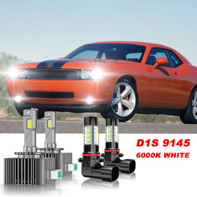 4x D1S 9145 HID Headlight + LED Fog Light Bulbs For Dodge Challenger 2008-2010
