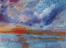 ORIGINAL ART ATC ACEO HAND PAINTED SMITH MTN LAKE SKY DRAMA  USA BY SUE FURROW