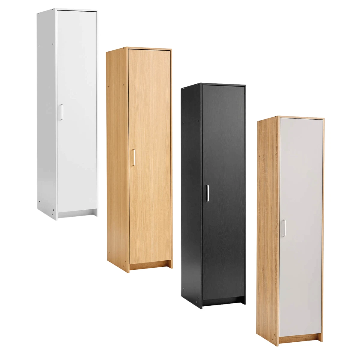 1 Door Wardrobe With Hanging Rail 1 Storage Shelf Black Grey White Oak Effect
