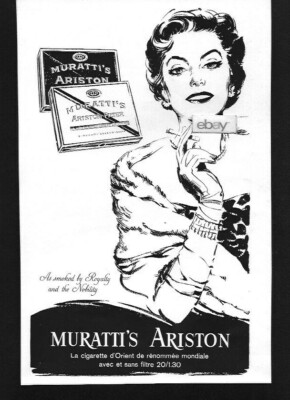 MURATTI'S ARISTON LA CIGARETTE D' ORIENT SMOKED BY ROYALTY & NOBILITY  FILTER AD