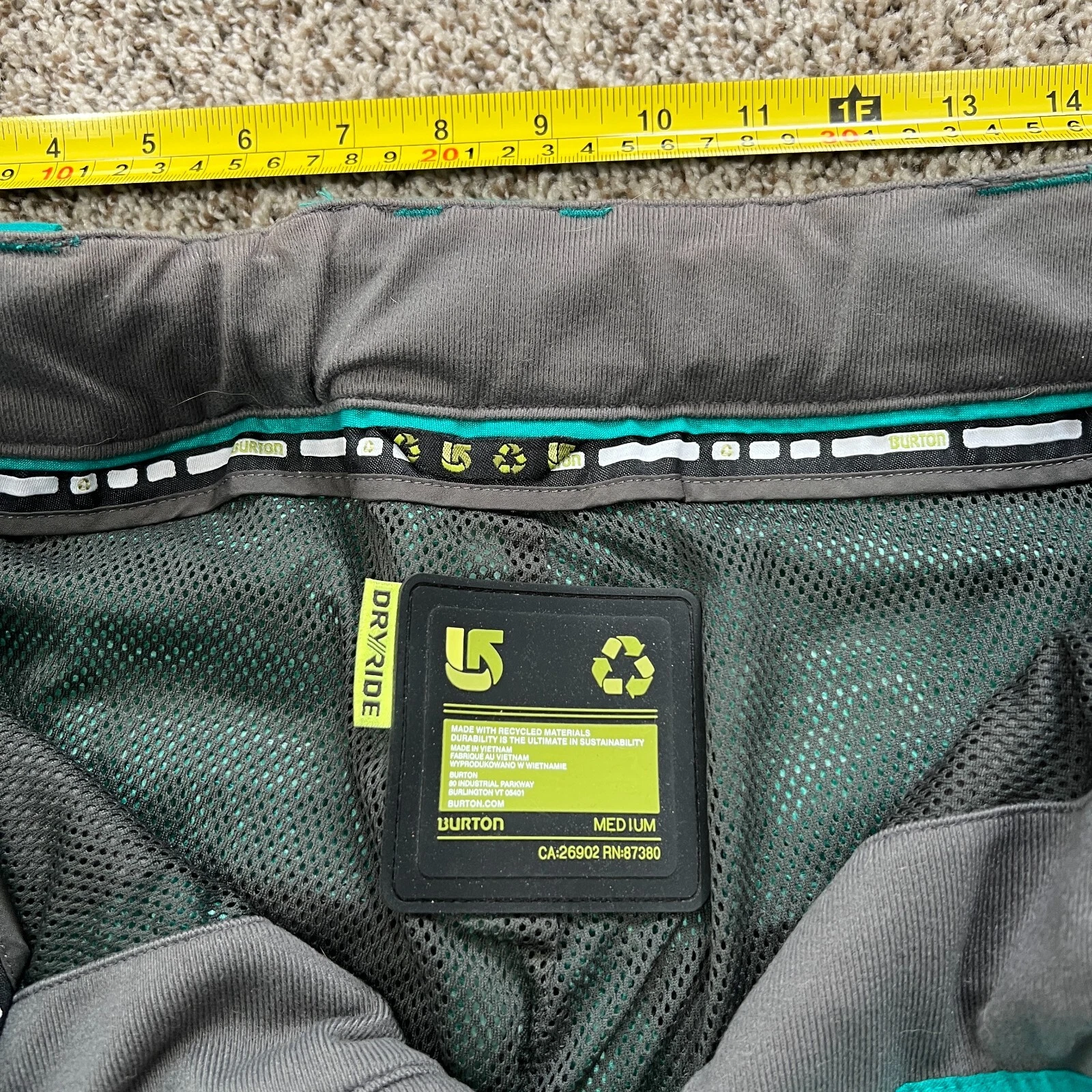 burton cargo gmp zip fly dryride ski snowboard pockets vented pants