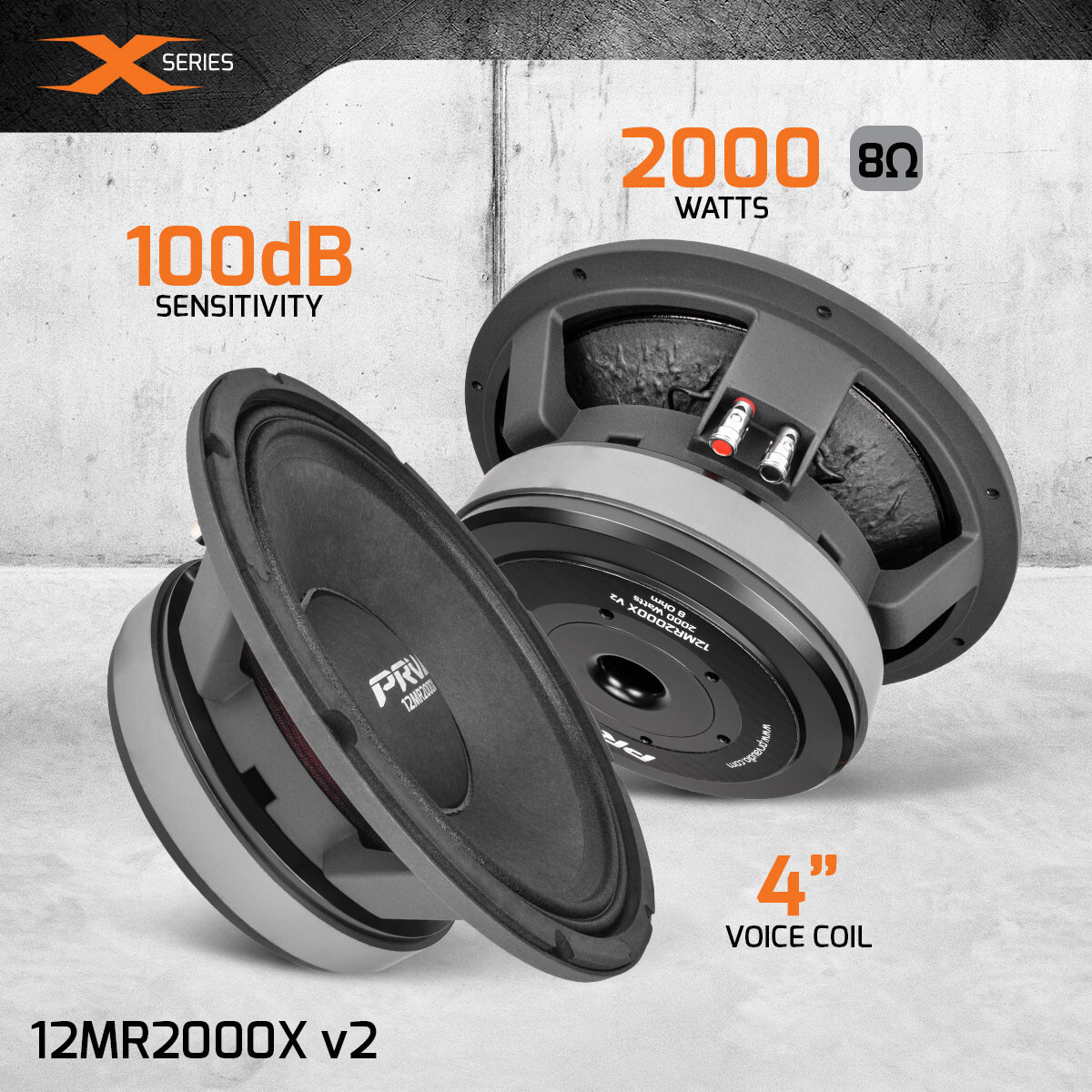 PRV Audio 12MR2000X v2 Midrange Car Audio Speaker - 12