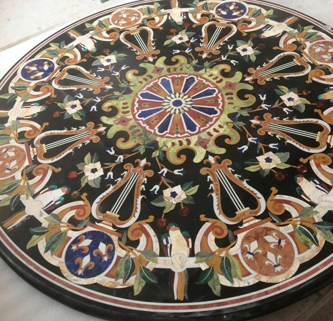 48-inch handmade marble coffee table with semi-precious stone inlay