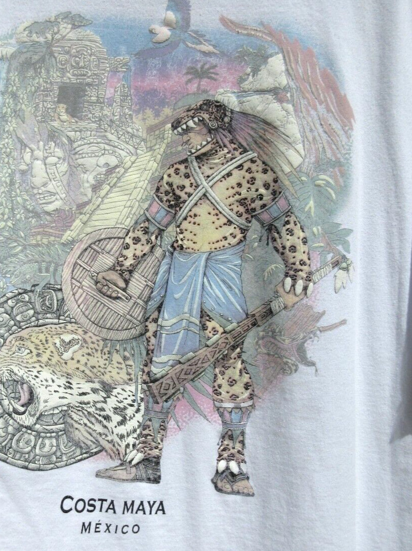 White Color Changing Costa Maya Mexico Mayan Ruins with Warrior TShirt
